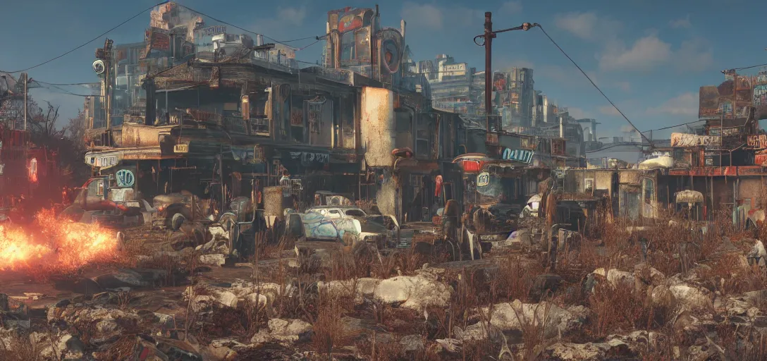 Prompt: Fallout 4 3d high octane render, vibrant colors, 8k photorealistic, HD, high details, trending on artstation