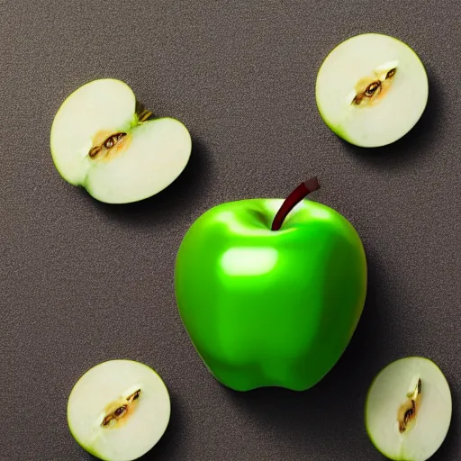 Prompt: studio shot of green apple shaped like a dog, isometric perspective, green background