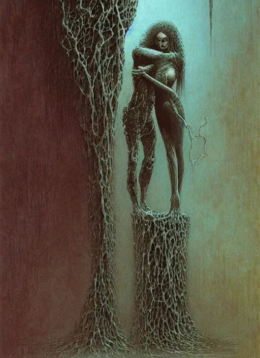 Image similar to lovecraftian man and female by Beksinski and Luis Royo