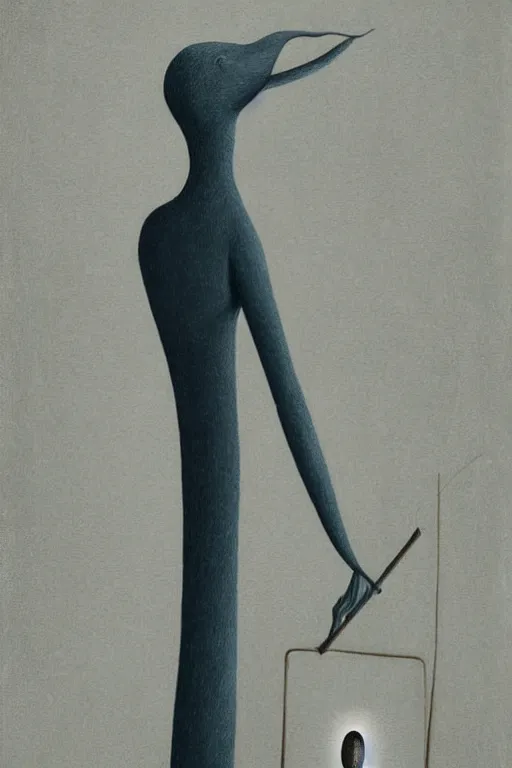 Image similar to significantly tall skinny monster with very long legs, curved in shape, by gertrude abercrombie, tomma abst, christopher balaskas