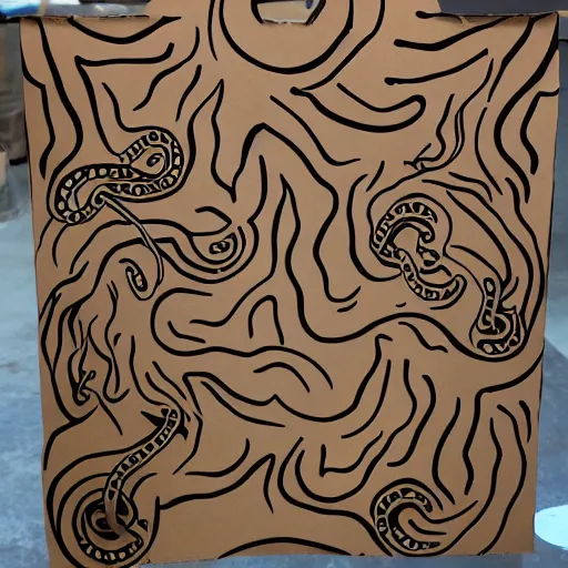 Prompt: cardboard cutout of eerie eldritch tentacles, cut out of cardboard, realistic