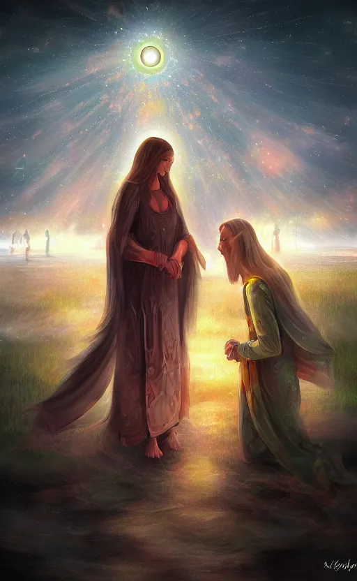 Prompt: Meeting God in heaven, digital art, trending on art station