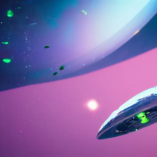 Prompt: improbability, octane render, spaceship made of paint, splashes of colors