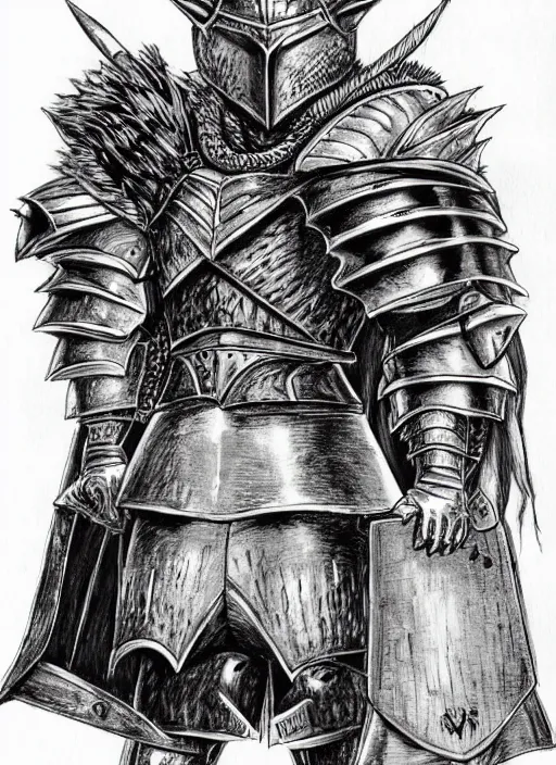 Prompt: wolf themed armored knight by kentaro miura