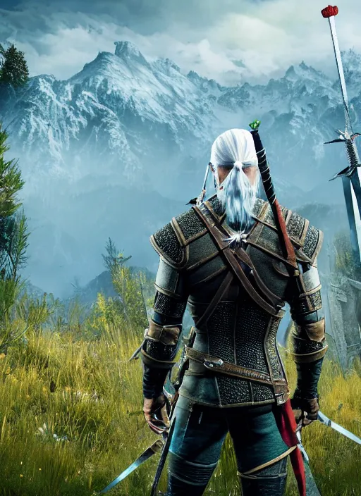 Image similar to Jared Leto in The Witcher 3, gameplay, 8k, HD