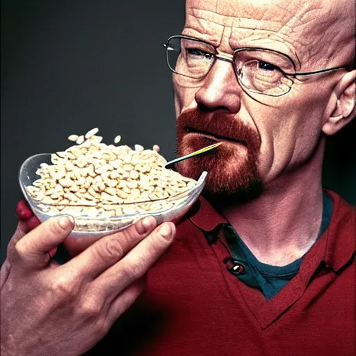 Prompt: walter white eating barley, photography,