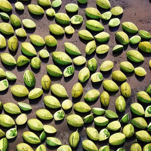 Image similar to watermelons float on the ocean, photo from a height of 1 km