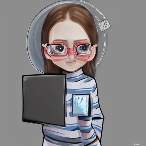 Image similar to girl in pyjamas working on computer, tired bags around eyes, digital art, drawing, artstation