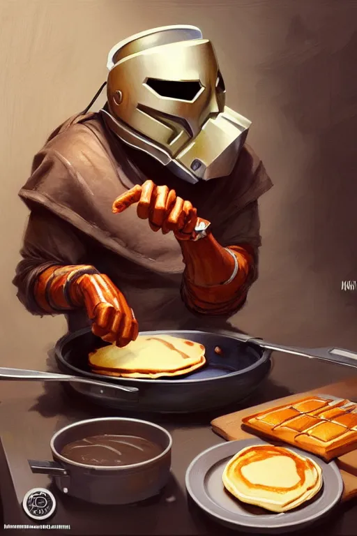 Image similar to mf doom as cooking pancakes animation pixar style, shaded lighting poster by magali villeneuve, artgerm, jeremy lipkin and michael garmash, rob rey and kentaro miura style, trending on art station