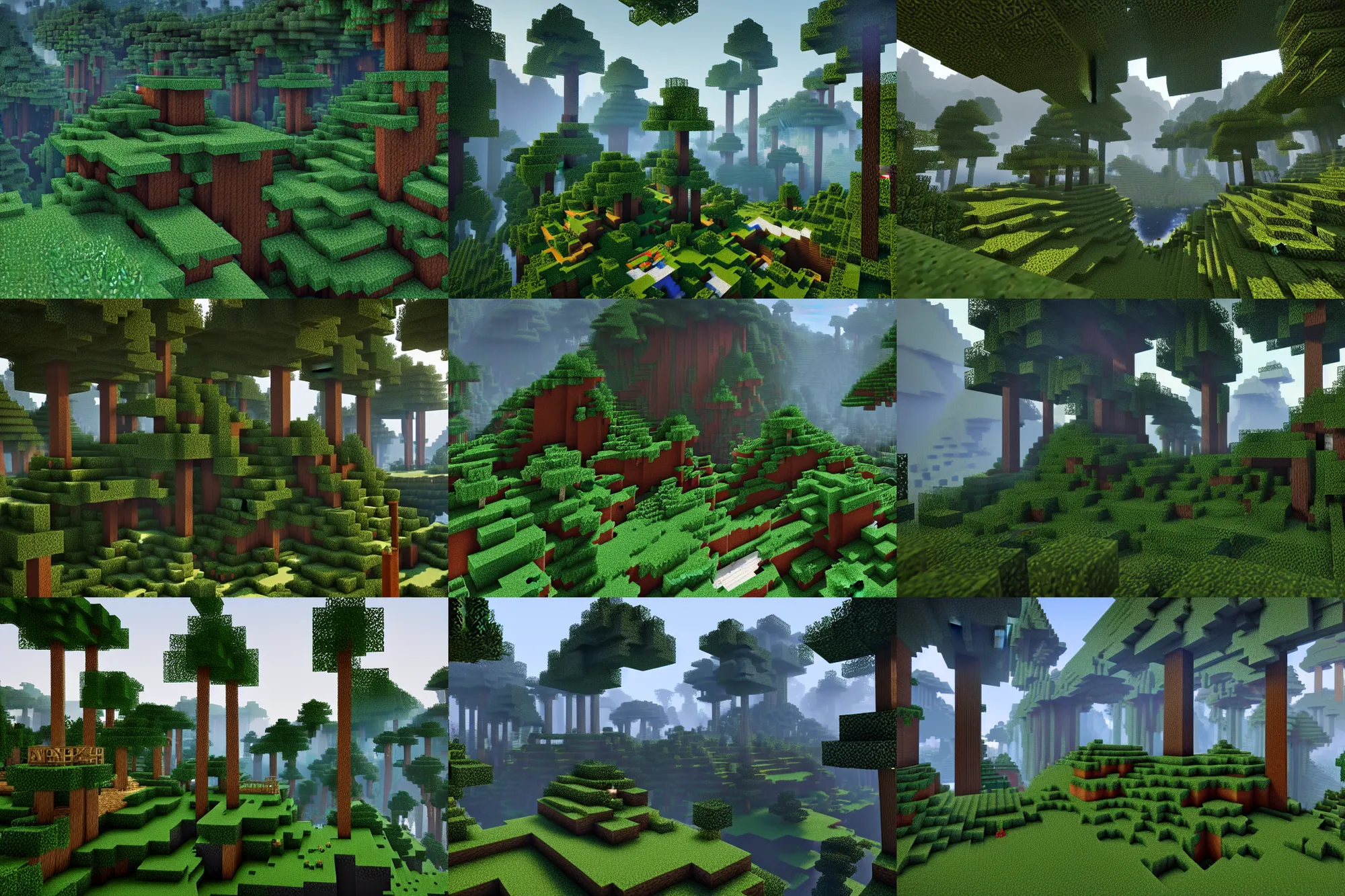 Prompt: A scenic view of a minecraft forest, photorealistic minecraft screenshot of intricate greebles, digital art by Ivan Shishkin, Makoto Shinkai and Greg Rutkowski