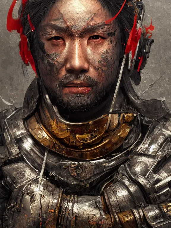 Prompt: portrait art of 8k ultra realistic samurai in armour, katana, cybernetic, full of colour, cinematic lighting, battered,decay, trending on artstation, 4k, hyperrealistic, focused, extreme details,unreal engine 5, cinematic, masterpiece, art by ayami kojima, giger