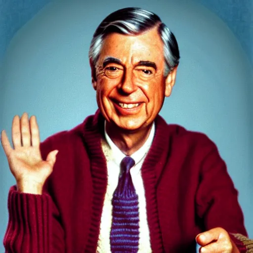 Image similar to mr. rogers has slinkies for hands, color photo