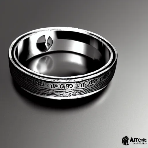 Image similar to the ring from lord if the rings with an imprinted ruler, cm scale imprinted on the inside of the ring, one ring to rule them all, highly detailed, 8 k, trending on artstation, mystic, rpg artwork