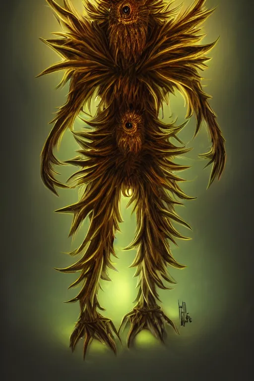 Image similar to a humanoid figure thistle monster, glowing amber eyes, highly detailed, digital art, sharp focus, trending on art station, plant, anime art style