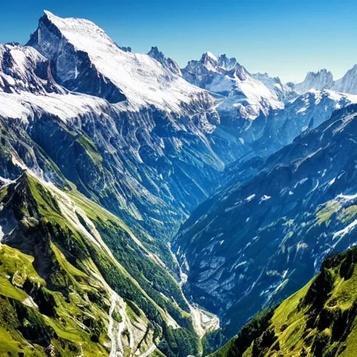 Prompt: beautiful view of the Swiss Alps