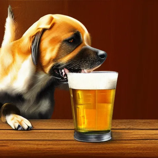 Image similar to digital art of a dog drinking beer