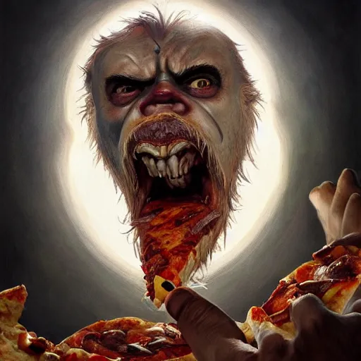 Image similar to portrait of gritty opening his mouth to eat pizza, highly detailed, digital painting, artstation, concept art, sharp focus, illustration, art by artgerm and greg rutkowski and alphonse mucha