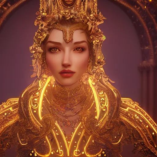 Image similar to portrait of wonderful princess, glowing, ornate and intricate, jaw dropping, dynamic lighting, intricate and detailed, 4 k octane render