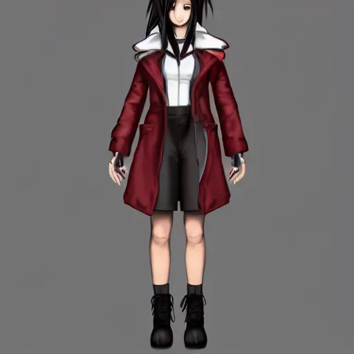 Image similar to high quality head and shoulders tifa lockhart wearing a coat, trending on artstation