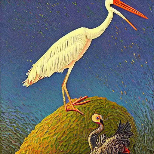 Prompt: realistic atlantic spring pond diamond stork chianti purse death metal album cover, by victo ngai and johfra bosschart and tom thomson, speedpainting, 2 d game art, postmodern