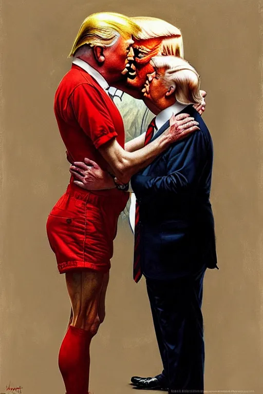 Image similar to norman rockwell painting of donald trump kissing himself donald trump, by anna podedworna, bayard wu, greg rutkowski
