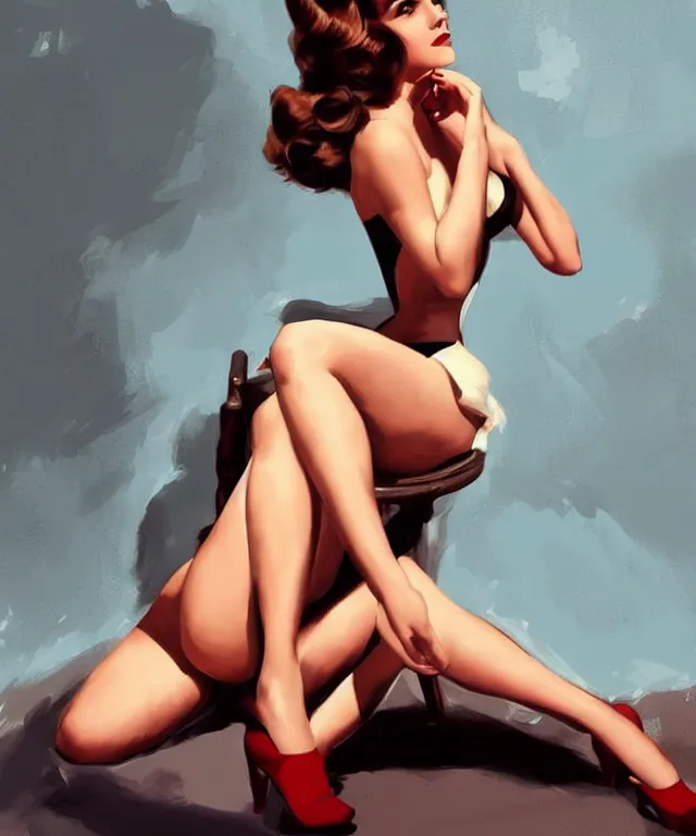 Image similar to emma watson pinup style full body pose Gil Elvgren, pinup pose, elegant, digital painting, artstation, concept art