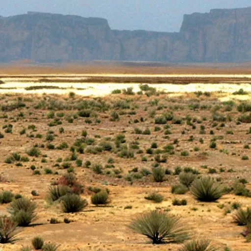 Image similar to arid lands with red crysltals and selenites