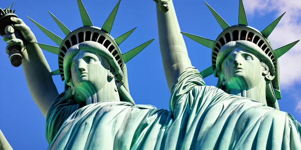 Prompt: low angle shot of the amazing statue of liberty in new york, usa