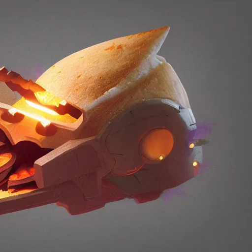 Image similar to portrait of a battle ready slice of toasted bread, viking type pokemon, pixar bread warrior, volumetric lighting, dynamic composition, art by sachin teng and sergey kolesov and ruan jia and heng z, scifi, fantasy, hyper detailed, ultra realistic, sharp focus, wildlife photography, national geographic, octane render, concept art