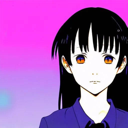 Image similar to headshot anime portrait of lain iwakura, vaporwave
