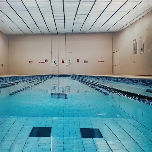 Prompt: Beautiful 2000s phone-camera , soft liminal Photograph inside a public-pool