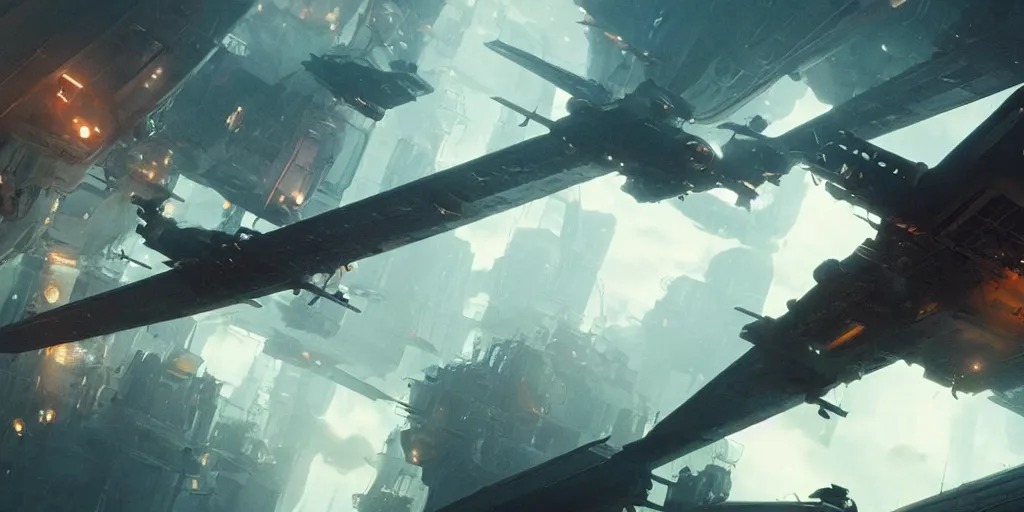 Prompt: screenshot from a renaissance airship cyberpunk cinematic masterpiece, fps, cinematography, photo, photography, 4 k, by greg rutkowski and ridley scott