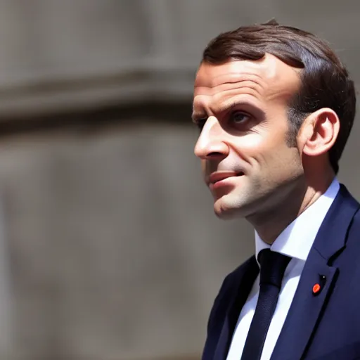 Prompt: Bald Emmanuel Macron shaved his head, photograph