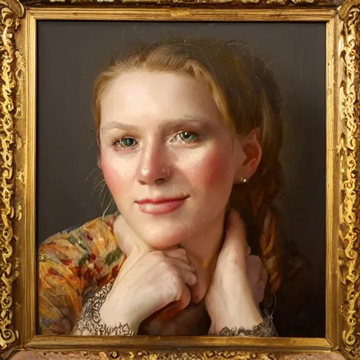 Image similar to portrait of a dutch woman ( 3 1 ) from the netherlands in 2 0 2 1, an oil painting by ross tran and thomas kincade