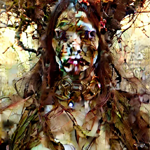Prompt: highly detailed portrait of a female dryad with a wooden face. art by donato giancola, eugene delacroix, ruan jia, carl larsson, peter mohrbacher. trending on artstation, intricate details, energetic composition, horror themed, golden ratio, concept art, illustration, elegant art, global illumination
