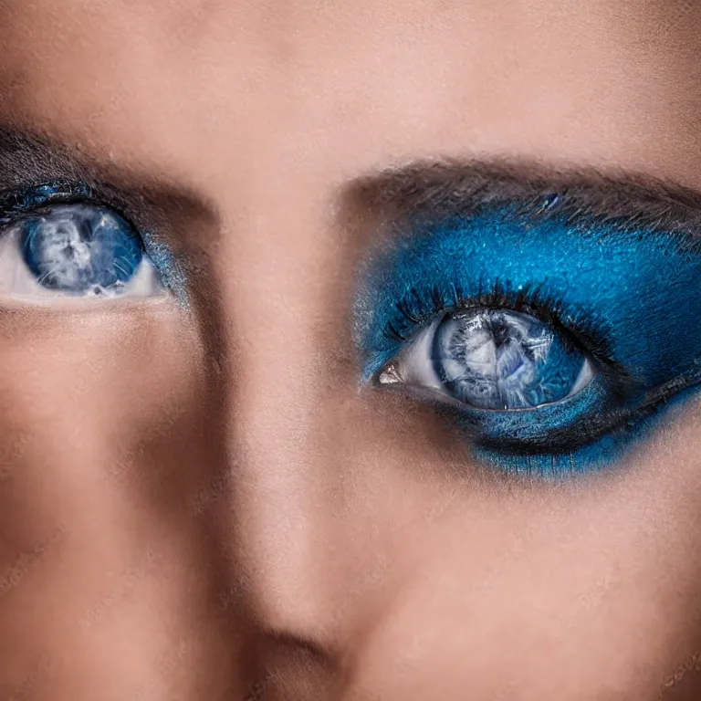 Image similar to Detailed closeup vintage photo of a female model with beautiful blue eyes, studio lighting, portrait