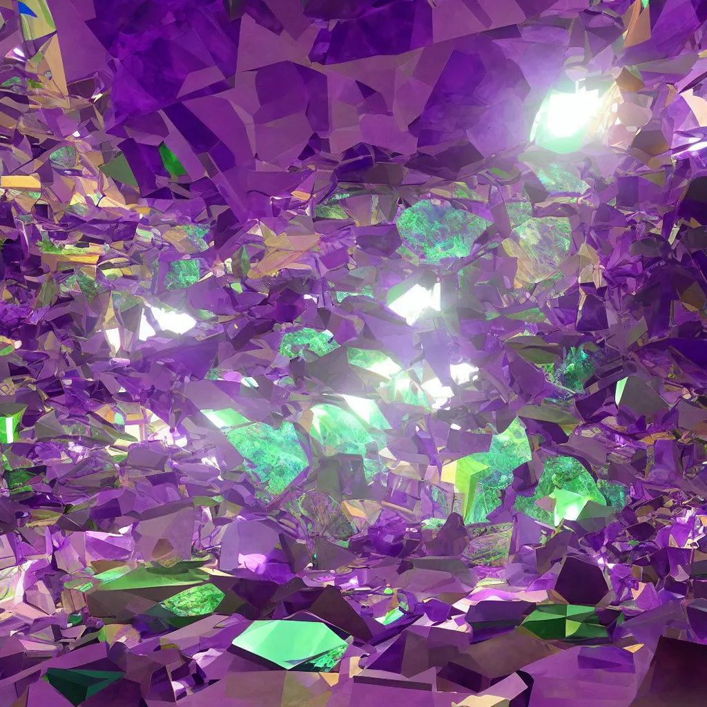 Image similar to amethyst gemstone prism geo stylized multicolorful global illumination ray tracing advended technologie