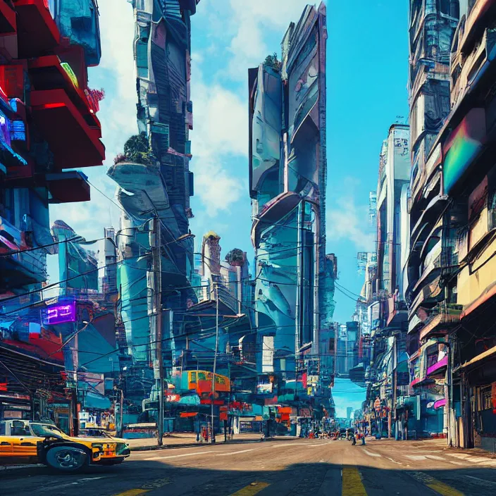 Prompt: streets of south america in 2 0 7 0, cyberpunk, futuristic