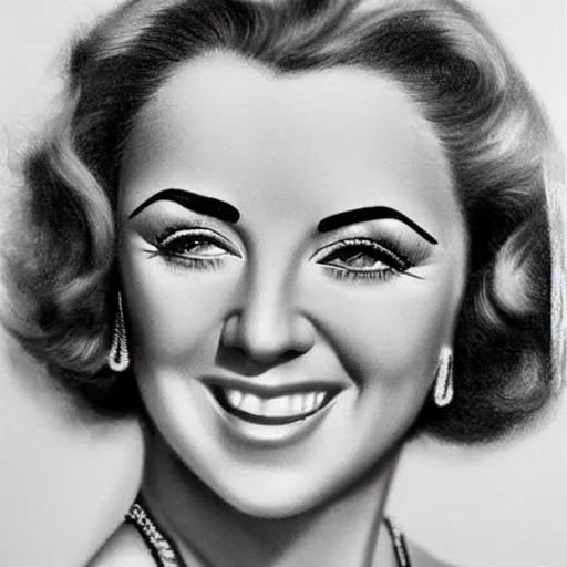 Prompt: a 1 9 3 0 s ultra - realistic color portrait. happy, healthy, beautiful, smiling, young, sporty, blonde, blue - eyed symmetric liz taylor in decent athletic wear. hyper - realistic detailed drawing