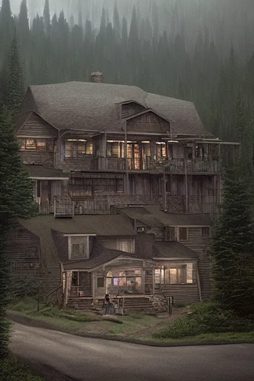 Prompt: Twin Peaks artwork by Gregory Crewdson, Matte painting, trending on artstation and unreal engine