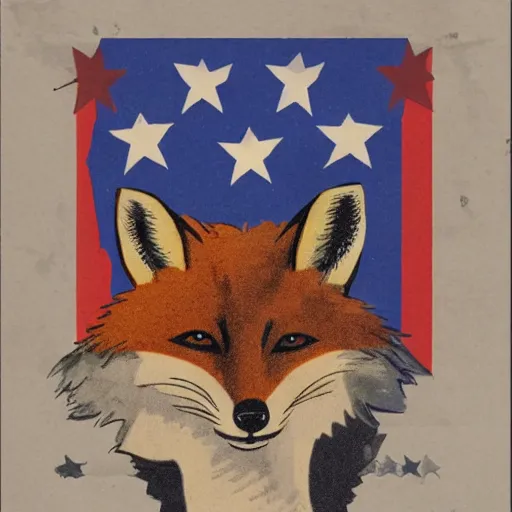 Image similar to fox animal dressed as a soldier in the style of a patriotic propaganda poster