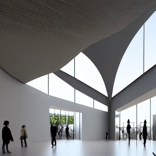 Prompt: an art museum whose architecture is inspired by drum and flute instrument pieces, raytracing ar 1 6 : 9