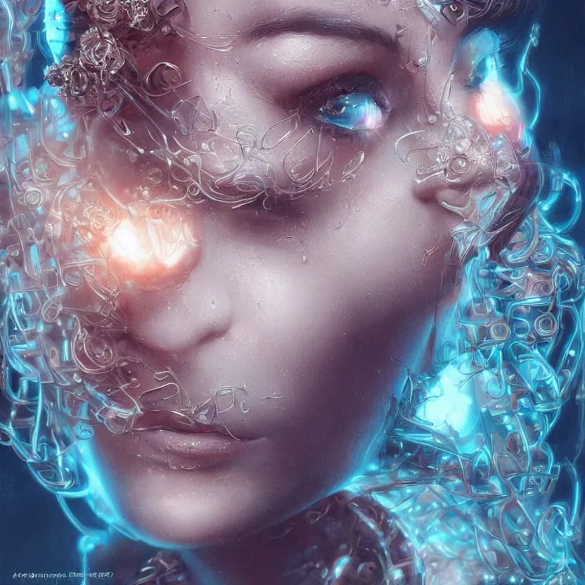 Image similar to a highly detailed photo of very intricate female face portrait, futurism, rococo cyber neon lighting, detailed futuristic fibonacci jewelry, profile posing, hyper photorealistic, crispy quality, digital photography, trending in pinterest, cinematic, 4 k ultra hd, art by pascal blanche, art by greg rutkowski, art by artgerm,