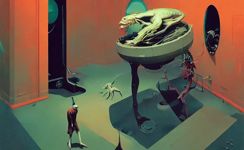 Image similar to inside a time machine, very coherent, painted by Francis Bacon and Edward Hopper, Wayne Barlowe, painted by James Gilleard, surrealism, airbrush, art by JamesJean