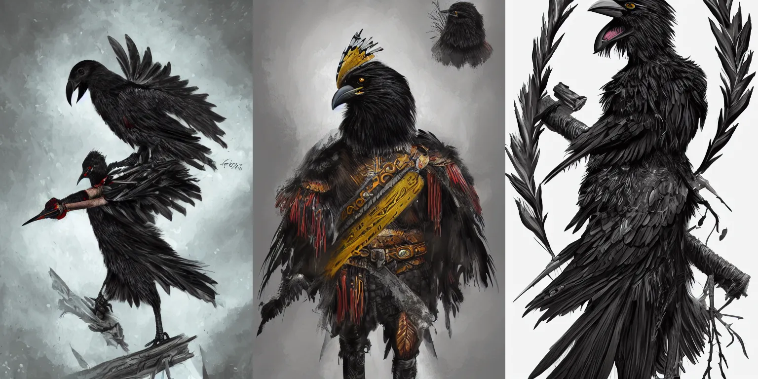 Prompt: crow warrior. digital painting, hd, detailed.