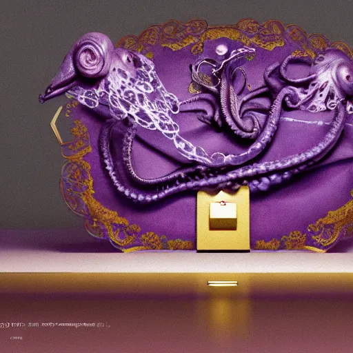 Prompt: close - up lilac envelope closed with wax seal with octopus crest, intricate hyper detailed ultra sharp, sharp focus, global illumination, painting, museum, masterpiece, vermeer, radiant light, alexandre ferra, irakli nadar, octane render, unreal engine, 4 k, ultra hd,