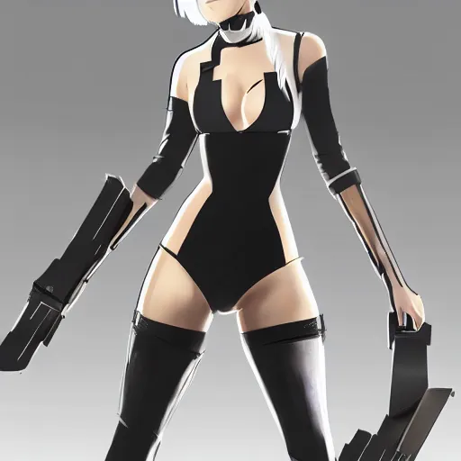 Image similar to portrait of 2B nier automata wearing skin tight clothes in Half life 2, digital art, trending on Artstation, CGSociety