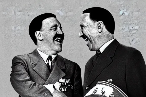 Image similar to “ very very intricate photorealistic photo of hitler and joe biden laughing together, detailed natural lighting, award - winning crisp details ”