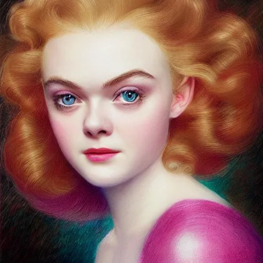 Prompt: professional painting of Elle Fanning in the style of Delphin Enjolras, head and shoulders portrait, symmetrical facial features, smooth, sharp focus, illustration, intricate, stormy weather, extremely detailed masterpiece,