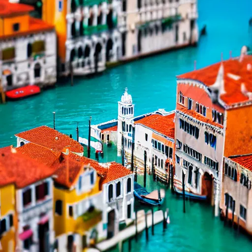 Prompt: venice made with legos, tilt - shift photography, bright sunny summer colours and crystal clear turquoise water